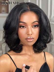 OQ 180% Density 7x5 Inch HD Glueless Frontal Hairline Pre-Bleached No Glue Needed Human Hair Natural Hairline High Quality Fashion Wig 8-14 Inch Wavy BOB Style Ready-To-Wear Wig - SNatural - View 3