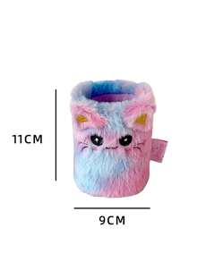 1个卡通猫毛绒笔筒学生高颜值桌面文具女生宿舍装饰收纳筒摆件 - 彩色 - 查看 4
