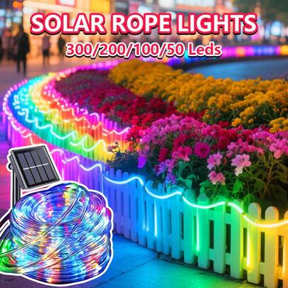 Solar Rope Lights,  LED Solar String Lights, 8 Modes Waterproof Solar Powered Outdoor Light, Flexible Clear Tube Light For Garden Backyard Patio Deck Pool Tree Decor