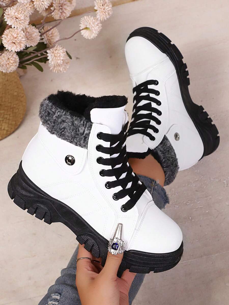 Botas Femininas, Bota de Neve com Sola Grossa, Forro Quente, Bico Redondo, Adequada para Uso Interno e Externo no Outono/Inverno