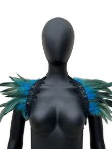 1 件哥特式深色羽毛枫叶蕾丝披肩，万圣节圣诞派对服装配饰 - A - 查看 6