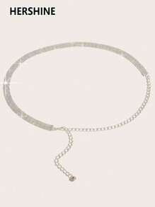 Hershine 1条女士水钻腰链，6排水晶装饰简约腰带，银色优雅奢华闪亮水晶腰链/身体链，适合搭配礼服、参加派对、日常穿着，是送给朋友、家人、女友、母亲的礼物 - 另有加大码可选，适合情人节、暑假、秋季、万圣节等场合。 - 銀色 - 查看 4