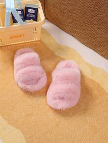 1 Pair Kids/Boys/Girls Plush Lined Anti-Slip Warm Slippers, Soft Bottom Fashionable Fuzzy Warm Flat Shoes For Indoor Wear, Winter Season Essential - Pink - View 4