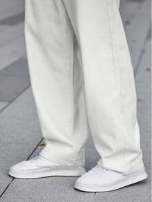 Plus Size Men's Relaxed Fit White Washed Casual Business Straight Leg Jeans