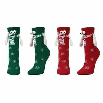 2 pares de calcetines navideños con pareja de manos magnéticas, calcetines de media caña con muñeco de peluche lindo, calcetines deportivos, regalo de Navidad
