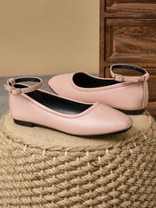 复古法式玛丽珍鞋，粉色漆皮方头，搭扣设计，优雅百搭，柔软鞋底，时尚舒适，适合全天穿着，女士平底鞋，新款，简约休闲一脚蹬，亮面纯色，后跟搭扣，适合情人节、母亲节、婚礼、派对、办公等各种场合。（尺码偏小，鞋型偏窄，建议选购大一码） - 粉色 - 查看 6