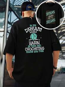 Maglietta da uomo Crochet Lover con filato, girocollo in puro cotone da 220 g/m², stampa bifacciale, casual e alla moda (1 pezzo)
