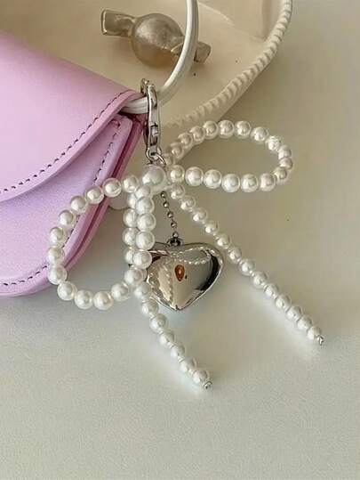 Fashionable Pearl Heart-Shaped Pendant, Lady's Keychain, Stylized Schoolbag Pendant, Handbag Accessory, Romantic Token For Couples, Ideal Choice For Valentine's Day