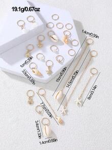 24pcs Minimalist & Elegant Beach Style Hair Clips Set - Starfish, Turtle, Shell, Faux Pearl, Ocean Theme Assorted Hair Accessories For Daily, Vacation, Party, Gift For Best Friends, School Stuff, College, Faux Pearl Hair Accessories - 金子 - 查看 7