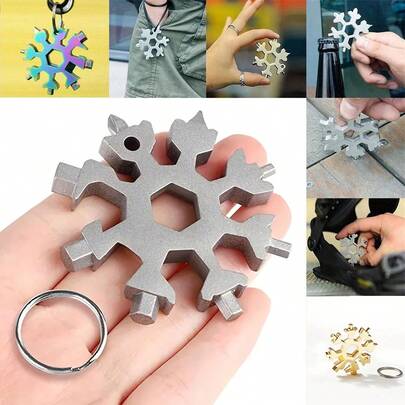 1 件 18 合 1 优质雪花形工具螺丝刀多功能工具卡带钥匙扣，多功能工具 - 带开瓶器、平头和螺丝刀、扳手等 - 女儿送给男人、丈夫、祖父和父亲的独特圣诞礼物，便携式钥匙扣，多用途开瓶器，汽车维修工具