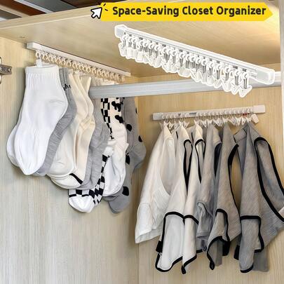 20-Clip Adjustable Hook And Loop Wardrobe Hanging Organizer Rack - Multi-Functional Storage For Underwear, Socks, Accessories | Space-Saving Essential For Dorm & Home
