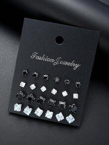 17KM Conjunto de colar minimalista masculino com corrente cruzada (51/33/14/8/4 peças), conjunto de anéis simples com strass, conjunto de pulseira de couro em formato de 8, conjunto de brincos de pino, conjunto de acessórios de joias masculinas, adequado para férias, encontros, dia a dia, ocasiões casuais, festas, presente para namorado, pai, amigo (sem caixa)