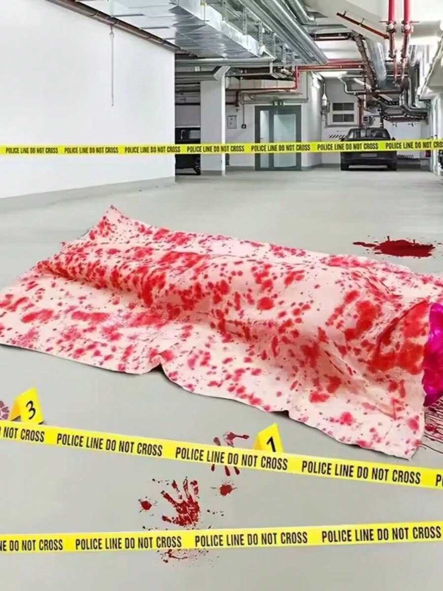 1pc Horror Corpse Cloth, Scary Scene Decoration, Tablecloth, Yard Decor, Coarse Gauze Ghost Festival, Blood Stained Gauze - Multicolor - View 1
