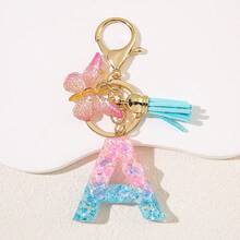 1 件个性化粉色首字母钥匙扣，带可爱蝴蝶吊饰 - 耐用树脂结构爱心亮片字母吊坠钥匙扣 - 包袋、背包和汽车钥匙的时尚配饰 - 送给女士和女孩的理想礼物 包袋配件挂绳带身份证夹汽车配件包袋吊饰 - 彩色 - 查看 39