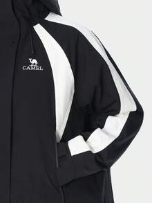 CAMEL CROWN Damska krótka kurtka narciarska 3 w 1 z blokami kolorów, zimowa kurtka podróżna - Phantom Black/Ciepła biel - Zobacz 2