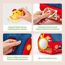6-12 个月婴儿玩具 - 惊喜谷仓，内含农场动物毛绒玩具、拨浪鼓、皱纹纸、镜子 - 蒙特梭利玩具，适合 6 个月大的婴儿，感官球，适合 1-3 岁幼儿，1 岁男孩女孩礼物