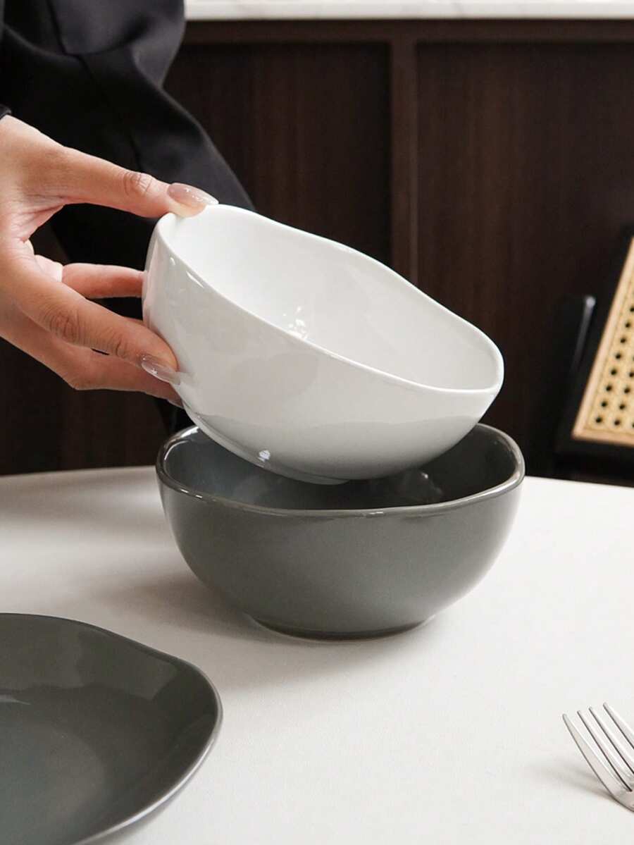 1pc Asymmetrical Solid Colour Ceramic Bowl, Simple And Elegant High-End Ceramic Dinner Bowl, Light Meal Salad Bowl, Fruit Bowl, Suitable For Everyday Family Breakfast, Festive Parties And Gatherings, Fruit And Vegetable Bowl, Gift. - Multicolor - View 1