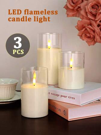 3pcs Flameless Candle Lights, Electronic Decorative LED Candle Lights With Remote Control/Timer, Battery Powered Outdoor Pillar Candles, 3-Piece Set Realistic Wick Electric Candles, Warm Flame, For Lanterns, Yard, Christmas, Halloween, Party, Wedding, Birthday, Home Decor