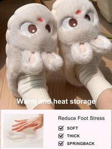 Herbst/Winter Flauschige Hausschuhe, geeignet für den Außenbereich, dicke EVA-Sohle, warm & rutschfest, süße Kaninchen Plüsch Hausschuhe für Innenräume