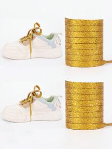 1 para - poliestrowe, dwuwarstwowe sznurowadła, odpowiednie do trampek, butów płóciennych i płaskich. Perłowe, błyszczące, płaskie sznurowadła w kolorze złota. - złoty - Zobacz 1