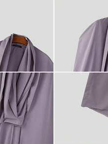 INCERUN Fashion Mens V-Neck Cloak Sleeve Solid Blouse Casual Party Long Shirt Tops - Màu tím - Xem 7