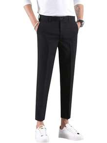 Ankle-Length Dress Pants For Men Slim Fit Cropped Trousers-20256688 - Black - View 1
