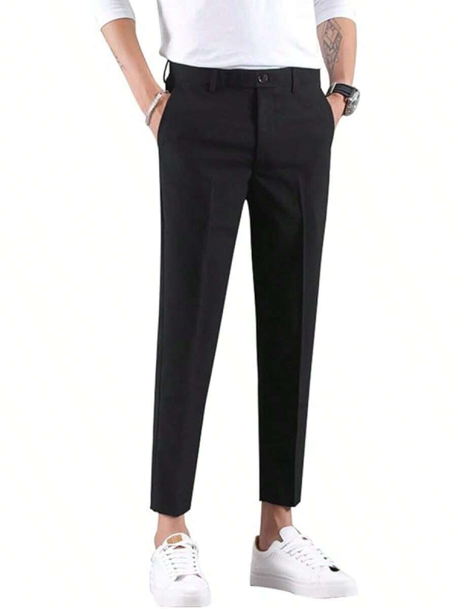 Ankle-Length Dress Pants For Men Slim Fit Cropped Trousers-20256688 - Black - View 1