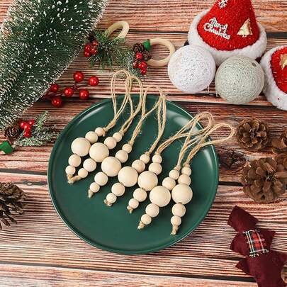 5 Pieces /10 Pieces /15 Pieces /30 Pieces Christmas Tree Decorations, Wooden Strings, Wooden Hanging Decorations, Country-Style Natural Beads, Lace, Country-Style Wooden Beads For Christmas Tree Hanging, Party Decorations, Gift Packaging Boxes, Hanging Items, Festive Atmosphere Decorations, Wooden Beads Home Decor Christmas Decorations Room Decor Winter