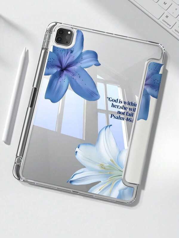 The Beautiful And Cute Cartoon Blue Flower Letter Double-Sided Painted Acrylic Transparent Crystal Back Cover Is Shockproof And Suitable For IPad 7th Generation, 8th Generation (10.2 Inches), And 10th Generation. It Has A Built-In Pen Slot And Supports Sleep And Wake-Up Functions/Multiple Folding Stand Methods. These Are Festival Gifts And New Year Gifts