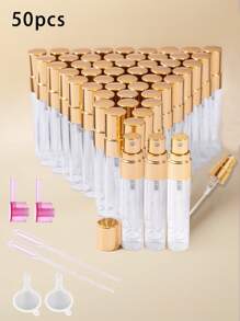 50 件套夏季旅行便携式电镀金喷雾香水分装瓶，5ml/10ml/3ml/2ml 容量香水样品瓶，细雾化妆品瓶，保湿喷雾瓶，香水分配工具，DIY 香水容器，送给家人和朋友的生日礼物，节日礼物便携且适合飞机 - 彩色 - 查看 3