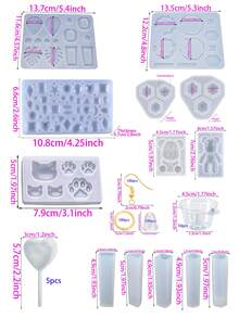 Kawaii Creative DIY Epoxy Resin Casting Mold Set, Including Rectangular Cylinder And Other Molds, Sitting Bear Cub, Earring Pendant Full Plate Mold, Cat Bear Paw Mold