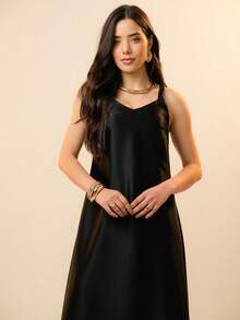 Italian Style Boat Neck Sleeveless Fitted Dress For Women - 黑色 - 查看 5