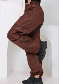 Parachute Tactel Cargo Pants With Adjustable Drawstring Hem And Pockets Casual Drawstring Pocket Women's Fashion - 鏽棕色 - 查看 1