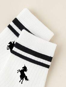 5 双、1 双、小马、绅士骑马、马球元素、马球步行印花中筒袜、婴儿必需品、女童袜、绿色袜子、女婴服装、男婴、万圣节袜子、圣诞礼物 - 彩色 - 查看 8