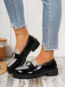 2024 Spring New Arrival British Style Slip-On Loafers, Glossy Thick Sole Soft Bottom Comfortable Fashion Flats For Women - Silver - View 6