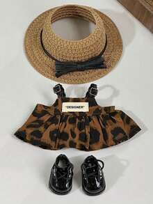 1-3pcDoll Clothes Accessory, Leopard Print Strap Jumpsuit, Key Chain Decor - Multicolor - View 2