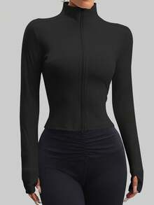 Aaseow Women's Bbl Jacket Fashion Seamless Outdoor Running Workout ,Wear Zipper Stretch Minimalist Fashion Sexy Fitted Long-Sleeve Yoga Jacketfall Clothes For Women