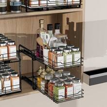 Kitchen Cabinet Spice Organizer – 2-Level Pull-Out Rack With Adjustable Shelf & Slide Rails Spice Rack - Black 27*14.5*21cm - View 2