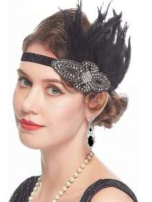 20 世纪 20 年代带羽毛的轻佻女郎头饰、咆哮的 20 年代向日葵羽毛头带、20 世纪 20 年代服装配饰、天然羽毛万圣节 - 彩色 - 查看 22