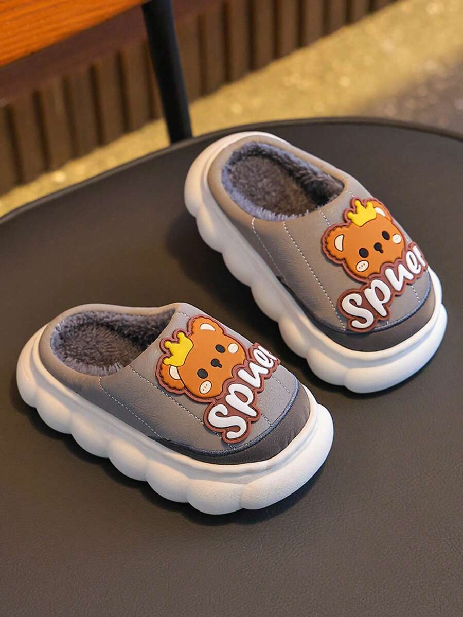 1 Pair Children's Plush Lined Cartoon Slippers, Thick Bottom Rabbit Fur Slippers For Boys And Girls, Toddler/Little Kid/Big Kid, Autumn/Winter