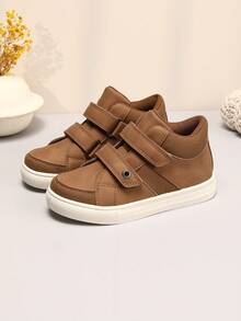 New Unisex Kids Soft Bottom Waterproof Anti-Slip Durable Baby Shoes With Dual Hook And Loop Straps, Outdoor Casual Sports Flat Shoes, Solid Color Student High-Top Running Shoes, Suitable For All Seasons