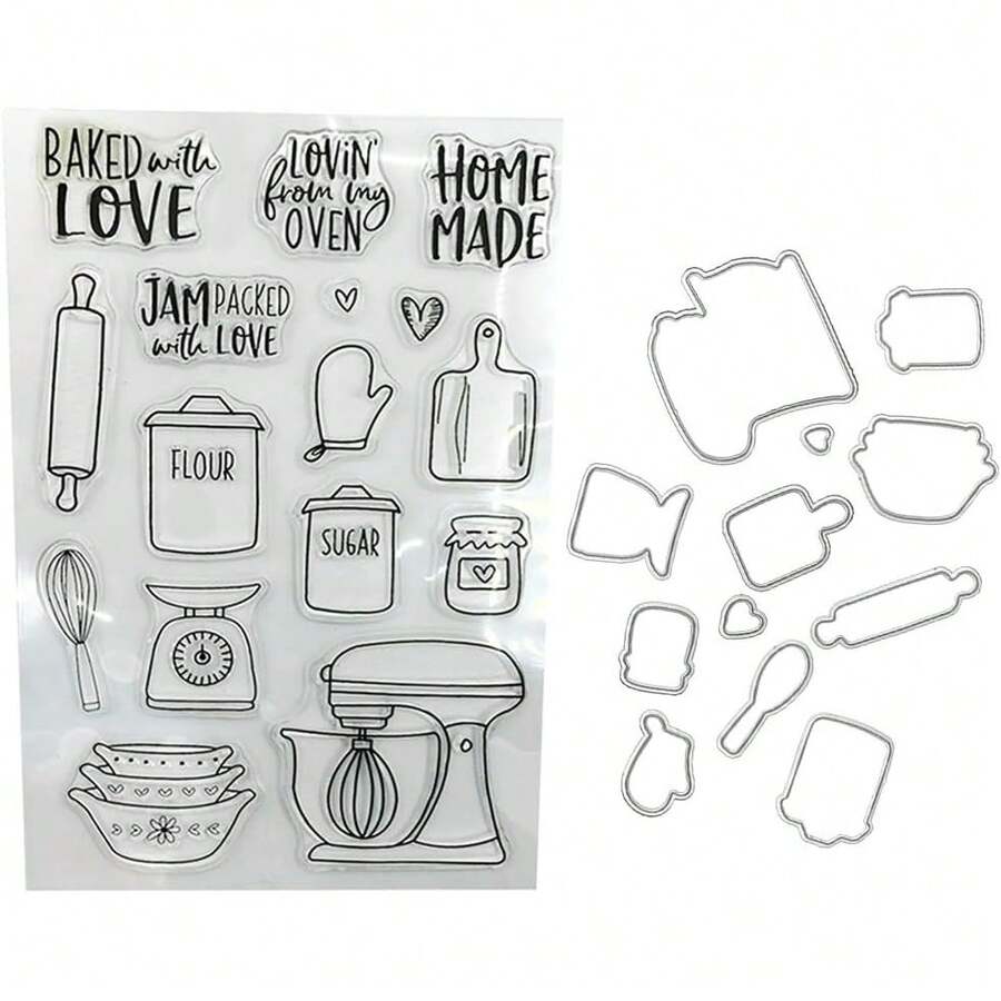 Troqueles De Corte Utensilios Cocina Con Estampador Transparente Plantillas Troqueladas Acero Carbono Para Hacer Tarjetas Decoración Álbumes Fotos Troqueles Corte Metal - 1 - Ver 1