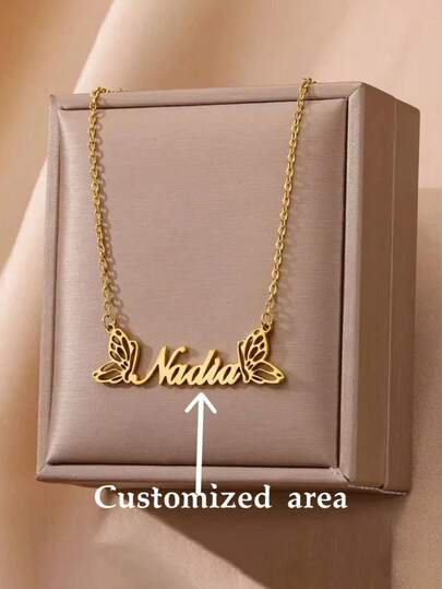 1 Stück personalisierte Namens-Schmetterling Anhänger Halskette - Edelstahl eleganter Boho-Stil Damenschmuck, Doppelnutzung für Alltag und Party, einzigartiges Geschenk, personalisierter Schmuck, Geschenk, geeignet für den täglichen Gebrauch, Geschenk für sie, passend für Damen Lässig Dekoration, personalisierter modischer Schmuck, elegante, einfache und zarte Halskette, ideal für tägliches Outfit und Geburtstagsgeschenke, personalisierte Halskette