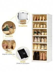 3/6/9layer Foldable Shoe Rack, Suitable For Wardrobes, Plastic Shoe Racks, Foldable Shoe Storage Boxes, Stackable Transparent Shoe Boxes With Doors, Easy-To-Assemble Shoe Cabinets, Living Room Entrance, Bedroom And Dormitory Accessories, Storage And Organization - White - View 8