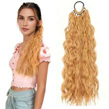 Peluca de cola de caballo resistente al calor para mujeres - Rubio beige claro natural esponjoso ondulado, fibra resistente a altas temperaturas, apta para uso diario, fiesta, Halloween, Navidad - Se adapta a todos los tipos de cabello. Peluca de cola de caballo, textura ondulada, estilo de moda, esencial para ocasiones especiales, duradera - Multicolor - Ver 12