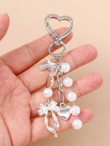 1pc Unisex Faux Pearl Bow Keychain Pendant, Beach Series Gift For Friends, Key Chain Accessory - Multicolor - View 3