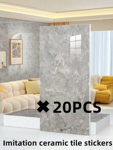 Bộ 10 miếng/bộ, kích thước 1.8㎡, chất liệu PVC, họa tiết vân đá cẩm thạch xám nổi 3D, chống thấm nước, chống nấm mốc, tấm ốp trang trí cho nhà bếp, phòng tắm. - Xám - Xem 15