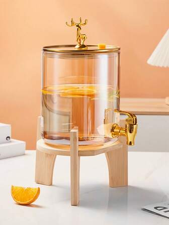1PC Glass Beverage Dispenser With Gold Deer & Stand, Ideal For Juice/Sparkling Water, Great For Iced Tea/Fruit DrinksPerfect For Christmas, Thanksgiving Parties Use For Party Drinks/Everyday Refreshments