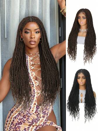 Peluca trenzada de 30" de largo extra con giro de pasión | Fibra resistente al calor de grado médico | Encaje suizo de doble capa con nudos blanqueados para | Estilo protector con cabello de bebé y línea del cabello previamente depilada