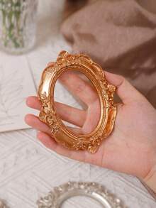 Gold/Silver Vintage Resin Embossed Small Photo Frame, Blank Carved Frame Scrapbooking Supplies, Decorative Accessories For Rustic Home, Photography Props, Dorm Decor - Multicolor - View 6